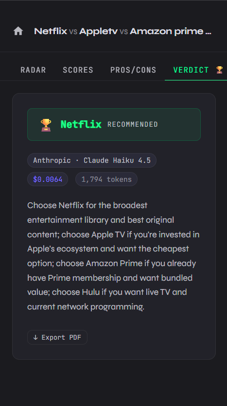 Verdict with winner recommendation